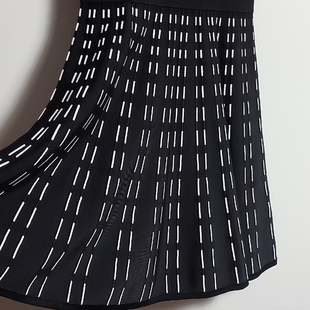 A.L.C. Black Sleeveless Crewneck Fit And Flare Dress In Black and White Size Med - Picture 5 of 16